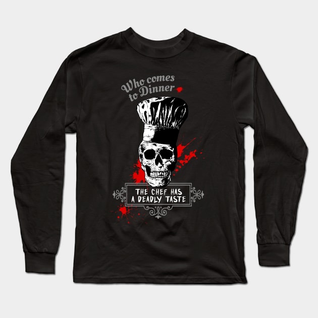 Skull Chef-Culinary-Cookery-Humor-Ironic Long Sleeve T-Shirt by StabbedHeart